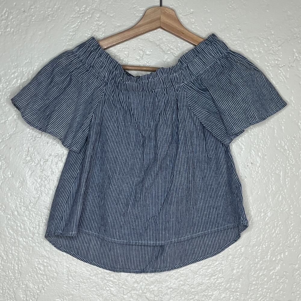 Lulus Off Shoulder Railroad Striped Crop Y2K Casual Women Gray White Small